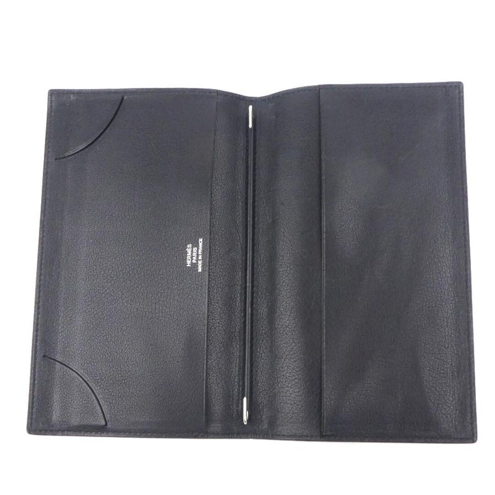 Hermes Notebook Cover Leather Black Unisex Used E61443A
