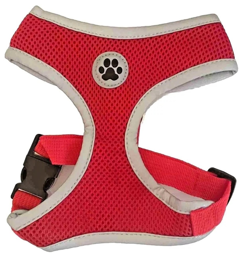 Dog Harness, No Pull Reflective Adjustable Breathable Mesh, Paw Design Red S M L