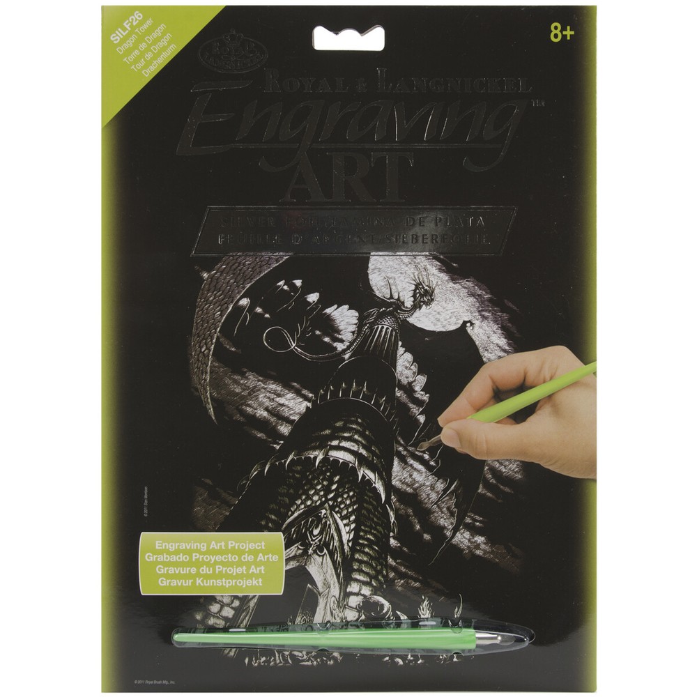 Silver Foil Engraving Art Kit 8"X10"-Dragon Tower