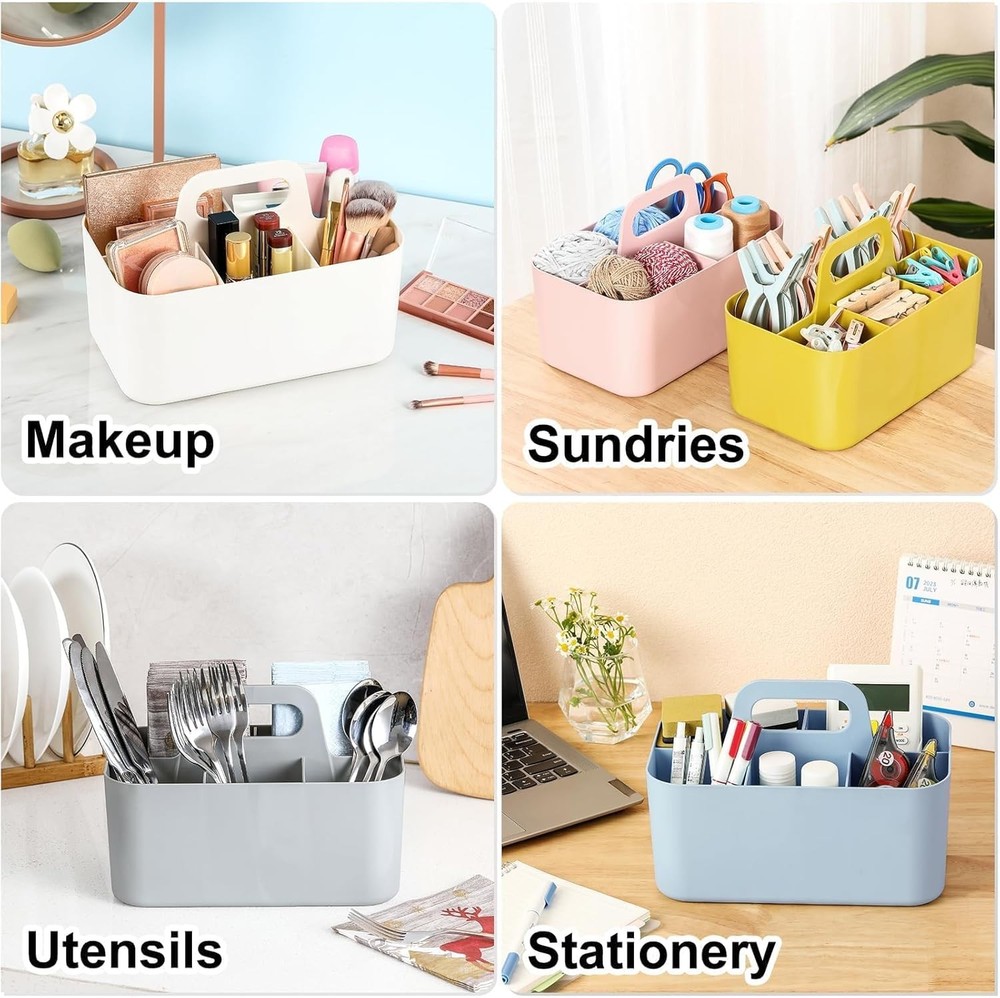 Portable Plastic Tote Bin with Handle Multi Compartment Organizer for Art Craft