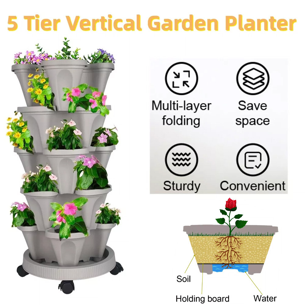 5-Tier Stackable Planters Vertical Planter Garden Flower Pot Planting Container
