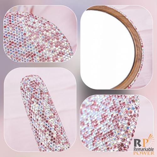 , 1 Pack Bling Handheld Mirror Crystal Cosmetic Dazzling Portable Handle for