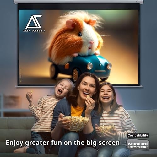 110" Manual Pull Down Projector Screen, 16:9 HD Retractable, Wall/Ceiling Mount,