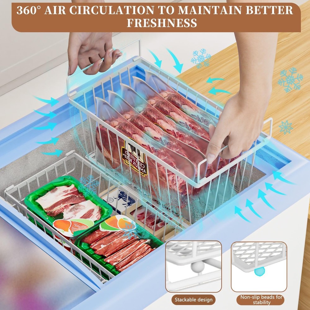 Enhanced Leak-Proof Bottom - Freezer Organizer Bins ，4 Pack Stackable Dee