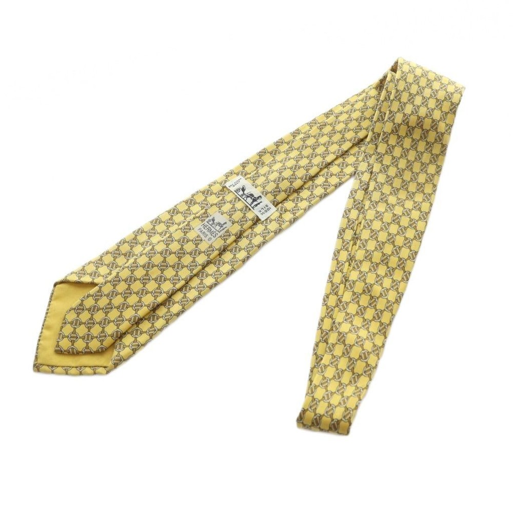 HERMES Tie Silk Allover Pattern Regular Tie Logo Yellow
