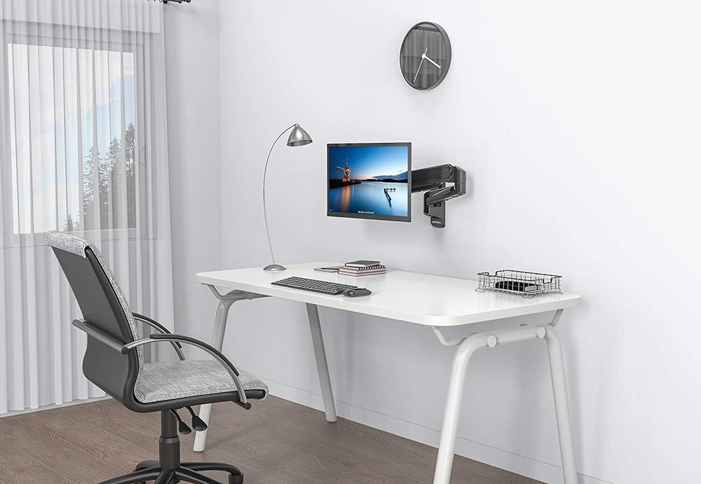 SHOPPINGALL Fully Adjustable Single Gas Spring Wall Mount LCD with Swing Arm for