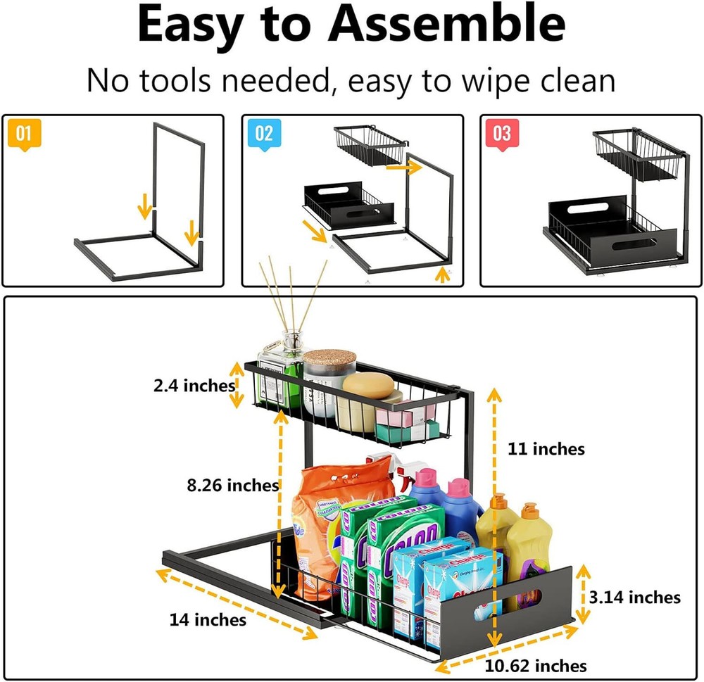 2pcs Under Sink Pull-out Drawer Storage Shelf Organizer kitchen bathroom Cabinet
