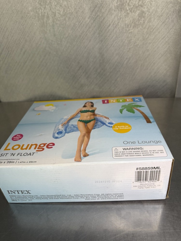 Intex Sit 'N Float Inflatable Pool Float Blue 58in x 39in 2 Cup Holders