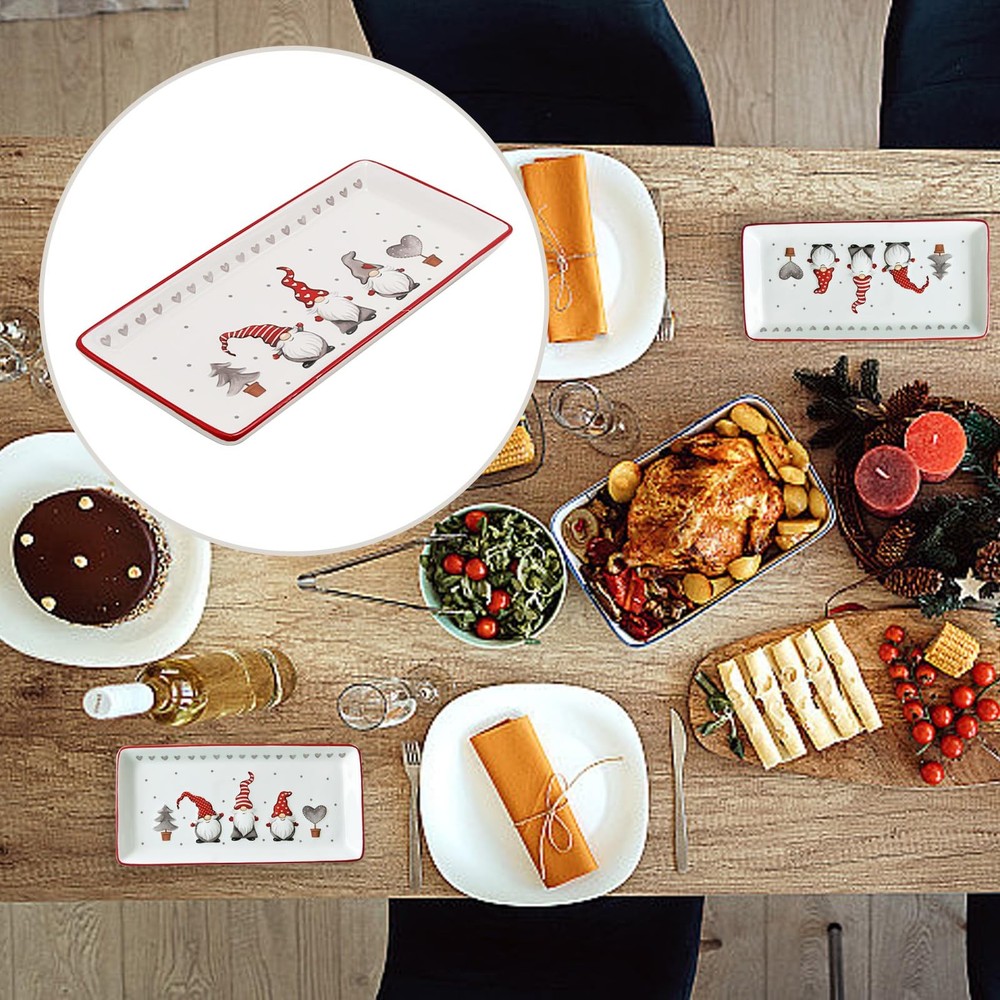 Hoypeyfiy Christmas Rectangular Serving Platter - Cartoon Gnomes Design for Sala