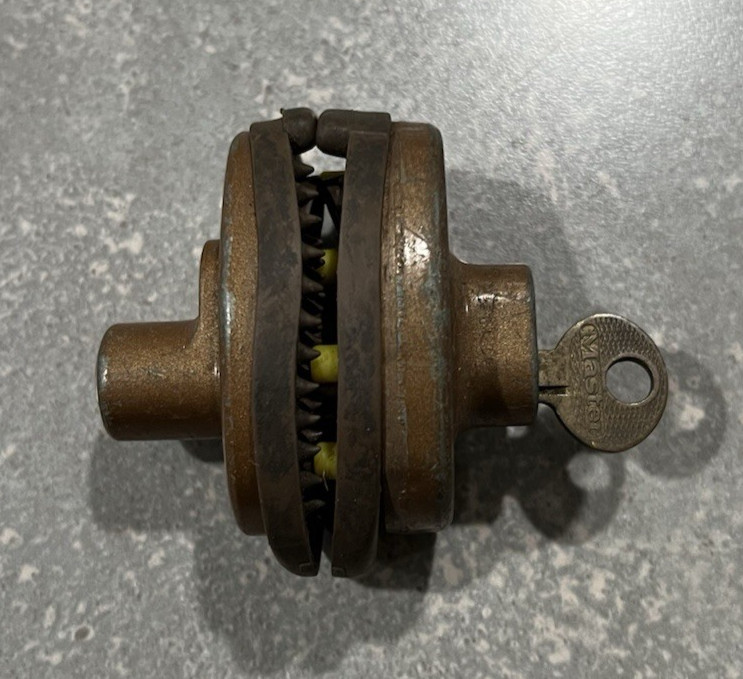 Vintage Master Lock, Two-Piece Trigger Lock with Key