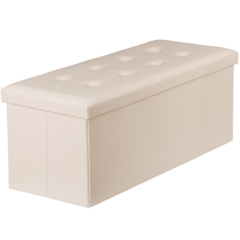 Beige Folding Storage Ottoman Bench Storage Stools Footrest for Home Storage Use