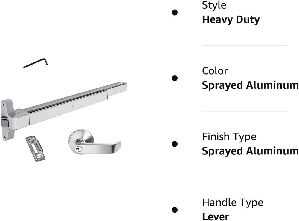 Push Bar Panic Exit Device Aluminum, with Exterior Lever