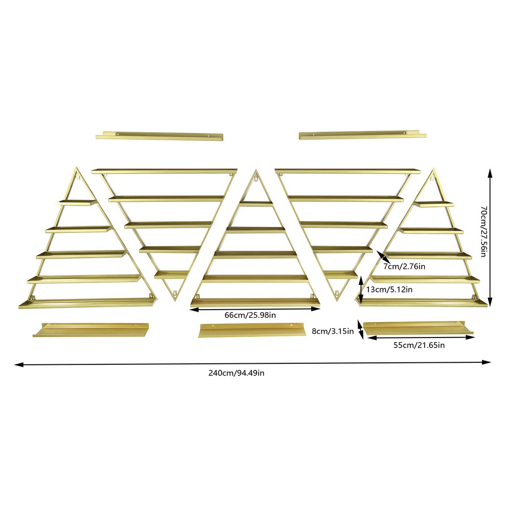 10pcs Set Triangular Nail Polish Racks Wall-mounted Cosmetics Display Rack Gold