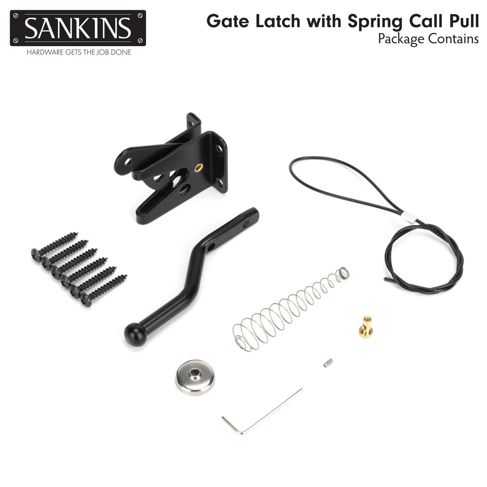 2 Pcs Self-Locking Gate Latch with Spring Cable Pull for Wooden Fence Gate He...