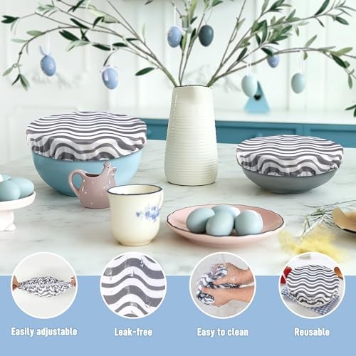 6 PCS Bowl Covers for Bread Proofing, Reusable Elastic Fabric Grey Texture