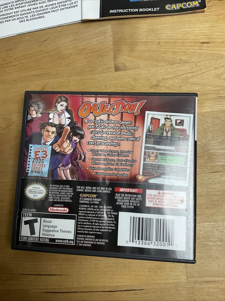 Nintendo DS Phoenix Wright Ace Attorney Capcom case and manual only