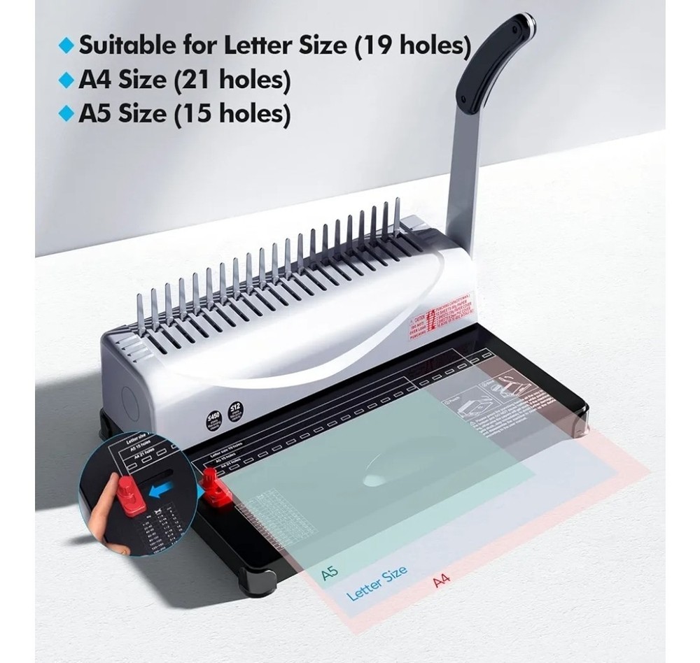 MAKEASY Binding Machine, 21-Hole, 450 Sheets, Comb Binding Machines with 1 Box C