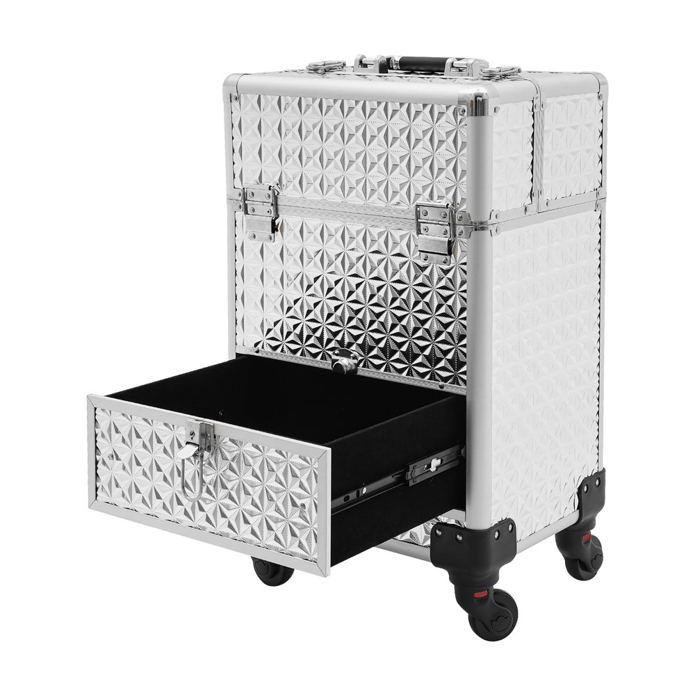 Rolling Makeup Train Case Professional Cosmetic Trolley Makeup Storage Organizer