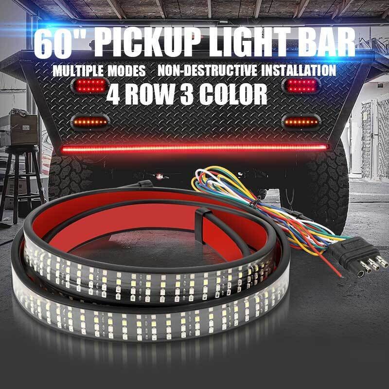 For Chevy Silverado LED Tailgate Light Bar 60" Triple Row 4 Row 6-Function Strip