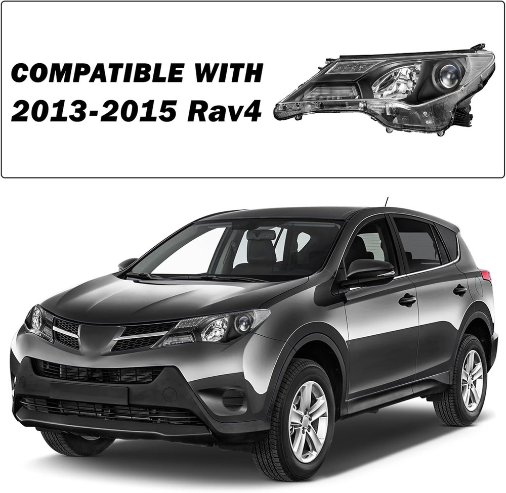 Headlight Assembly Fit for 2013 2014 2015 Rav4 Halogen Headlamp Replacement Blac