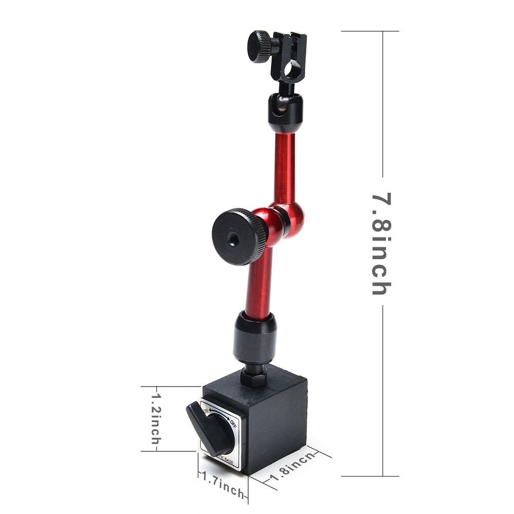 Adjustable Red Magnetic Base Holder with 3-Joint Flexibility for Dial Indicators