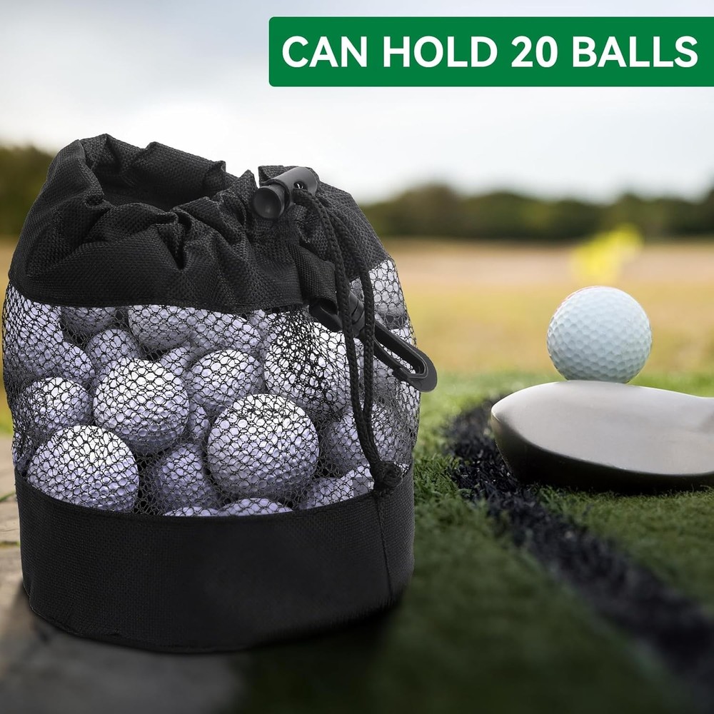 2 Pcs Nylon Mesh Golf Ball Storage Bags with Drawstring, Organizer Pouch