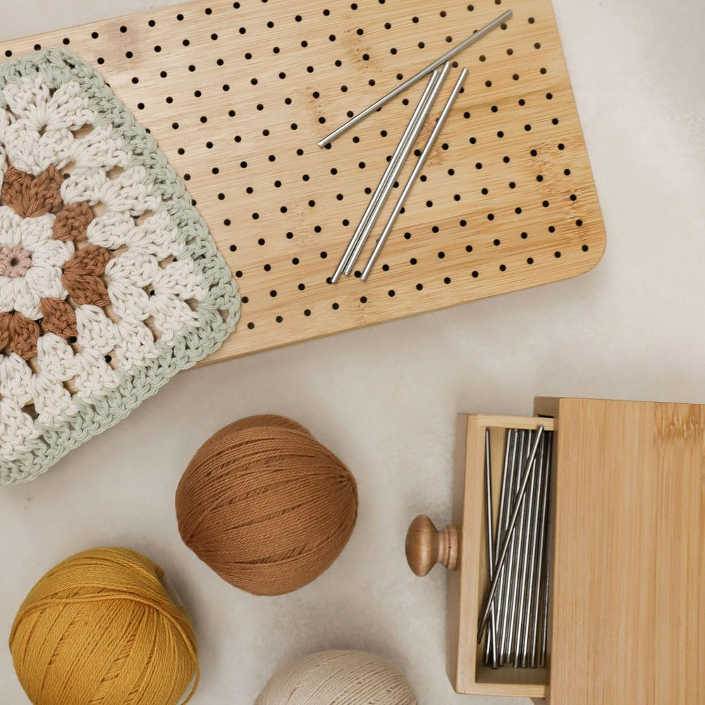 11.8” Crochet Blocking Board – Bamboo Blocking Mat with 10 Pins, Stand & Stor...