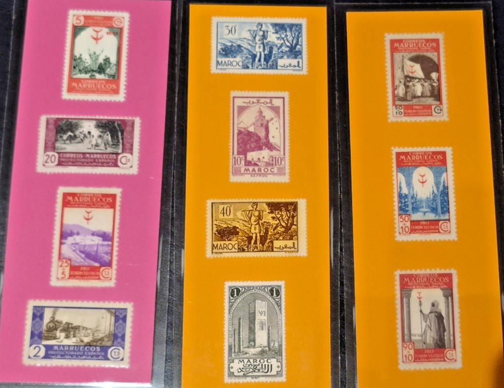 3 BOOKMARKS ~ MOROCCO Laminated POSTAGE STAMPS SPANISH