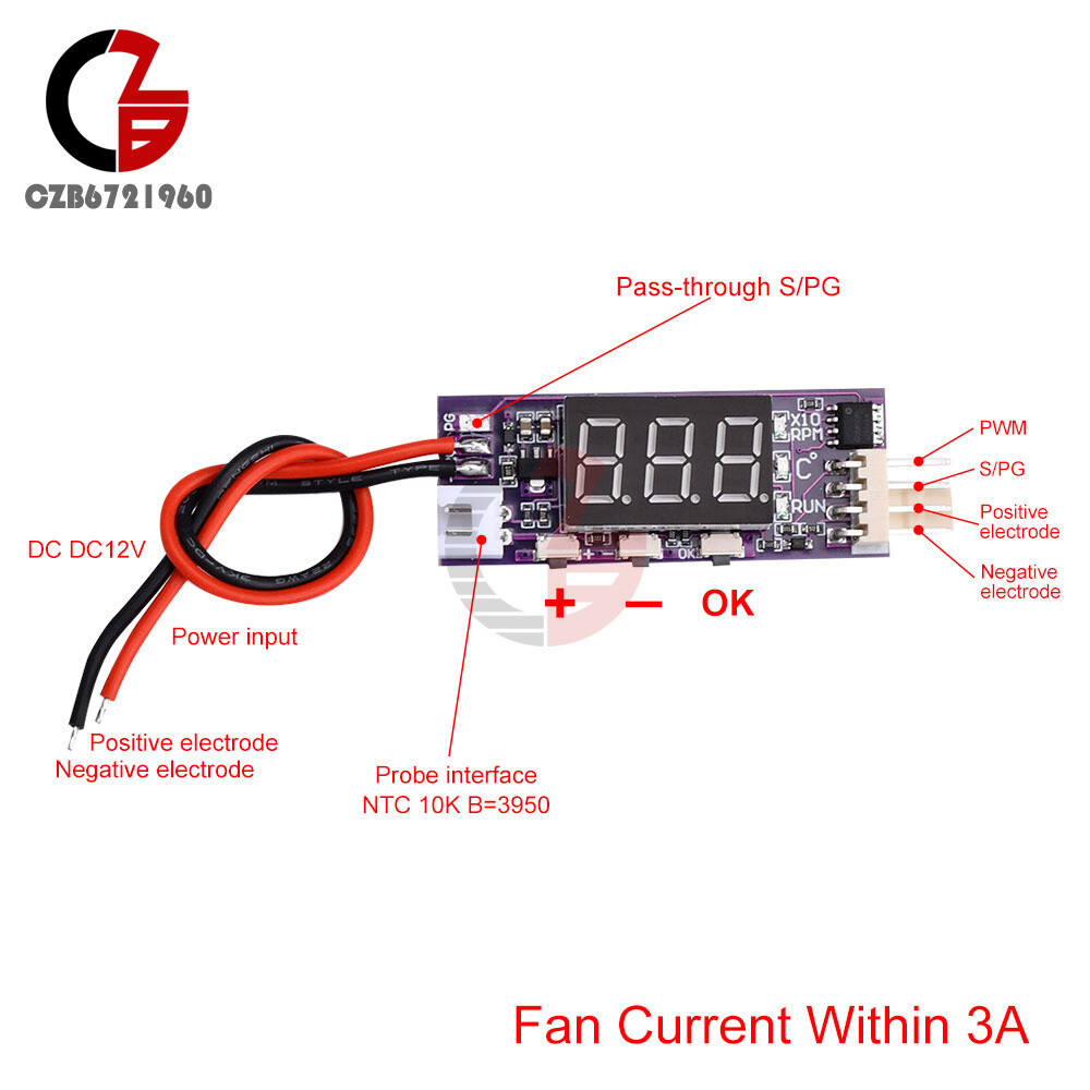 DC12V 4 Wire PWM Fan Temperature Control Speed Controller For PC CPU Fan 3A