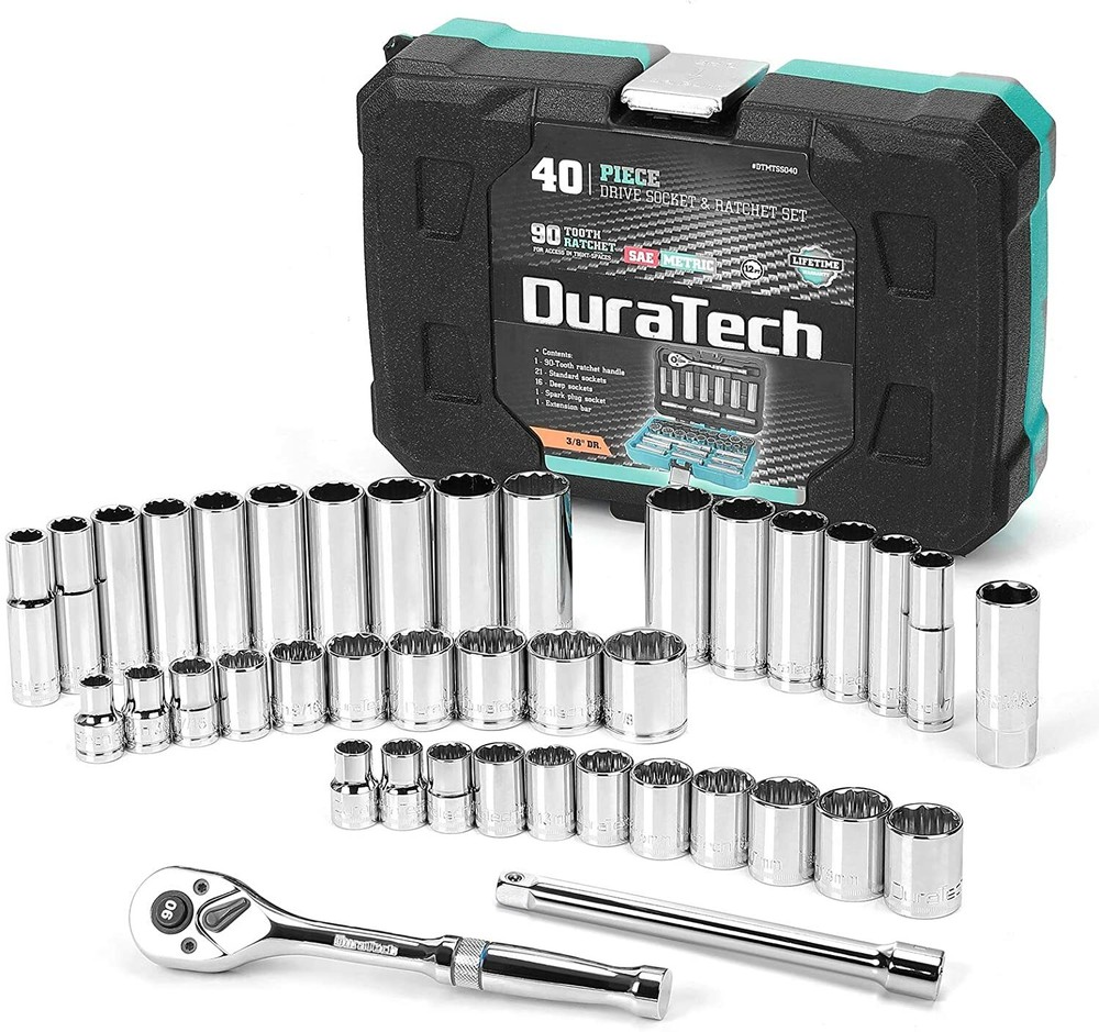 DURATECH 3/8"Drive Socket Set SAE And Metric Socket Ratchet Handle Extension Bar