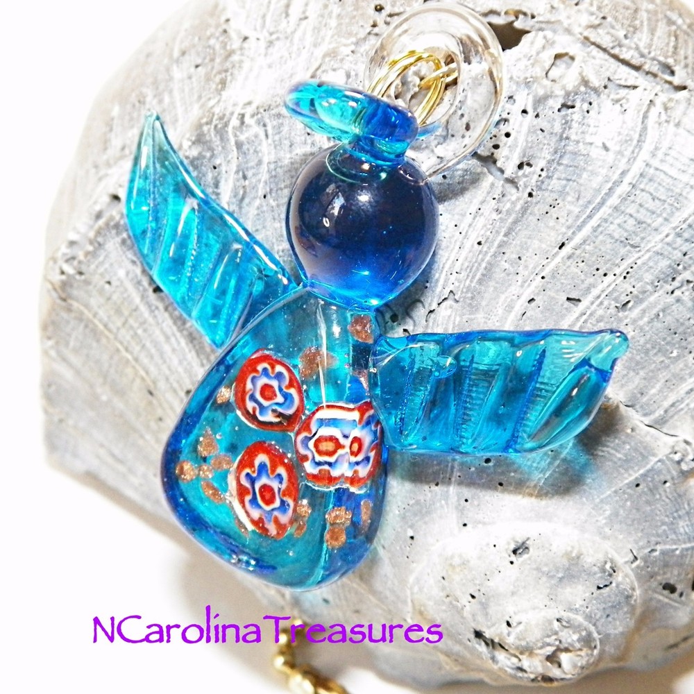 Blue Murano Glass Christmas Angel Ceiling Fan Pulls - Pair