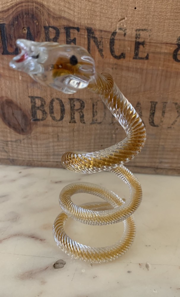 GLASS SNAKE SCULPTURE FIGURINE 14 CM