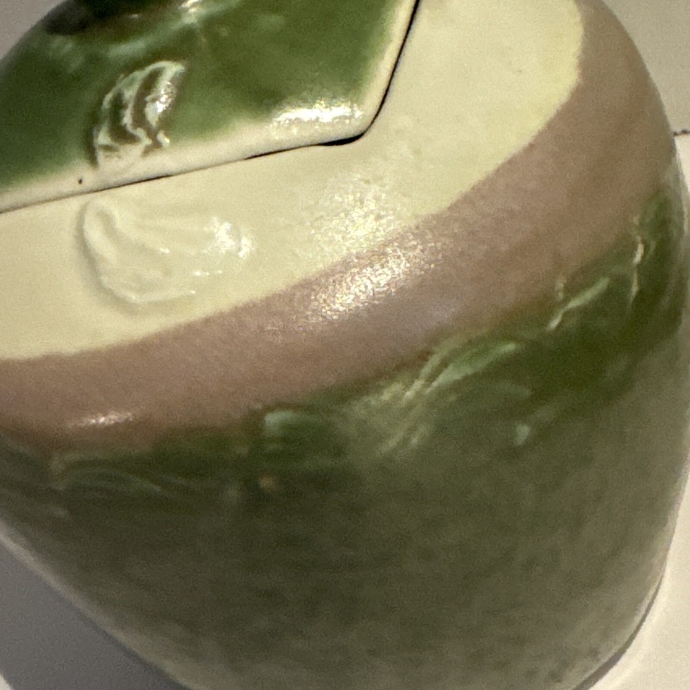 Nancy Jervey Pottery Green Brown Tan Jar 5” High Signed