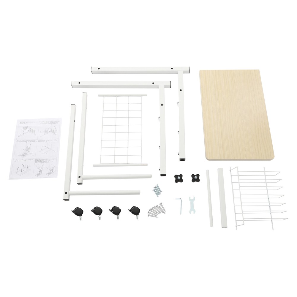 Adjustable Bed Side Table With Wheels, 2 Tier C Shaped Mobile Standalone Table