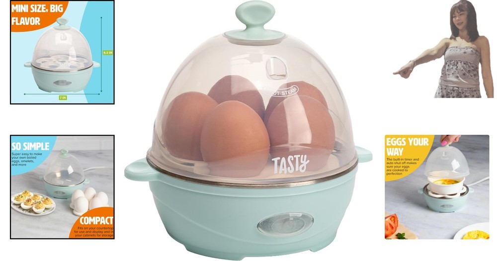 Tasty Mini Egg Cooker: Rapid 5-Egg Capacity for Soft & Hard Boiled Delights