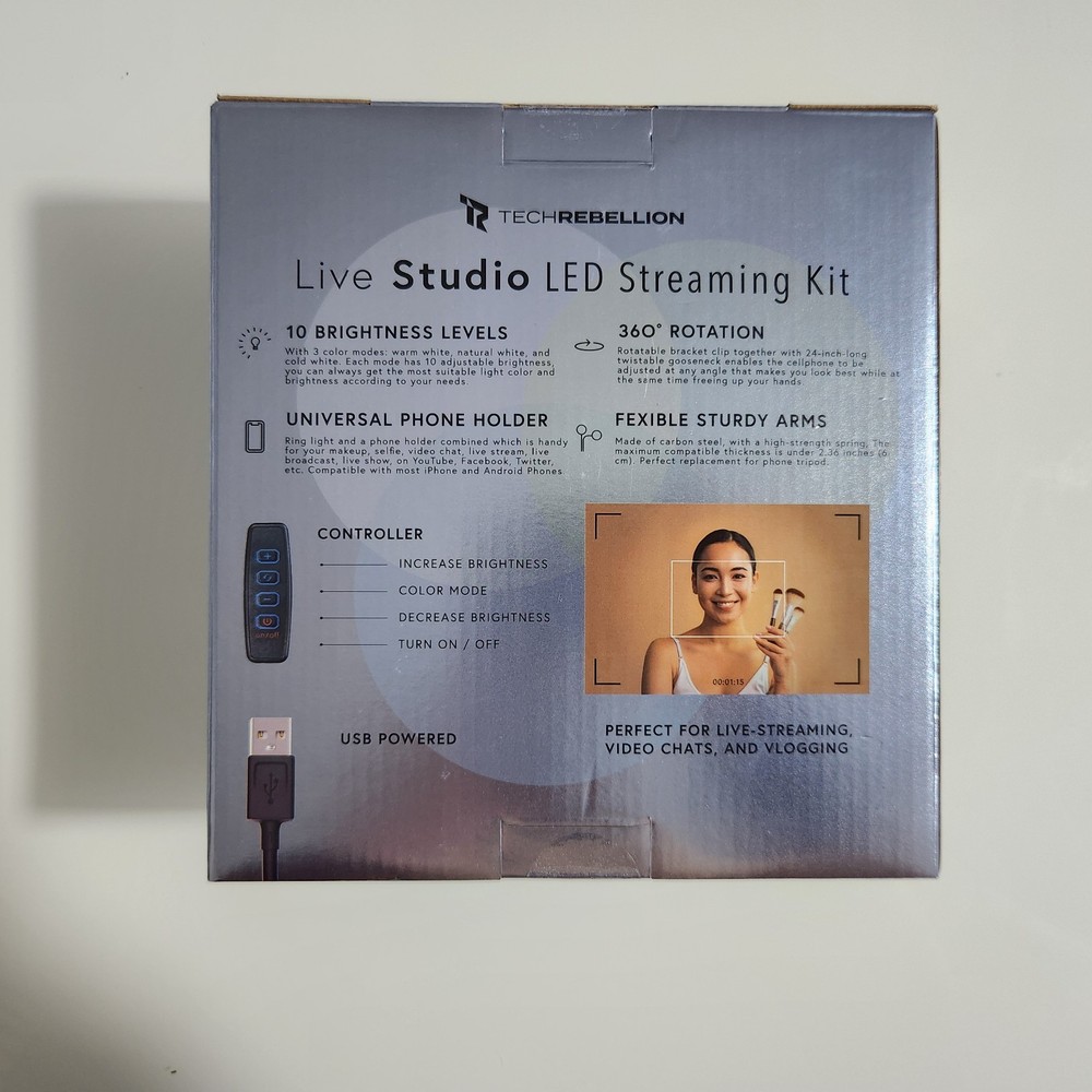 LED Live Streaming Kit 3 Mode Ring Light USB Powered Universal Phone Holder