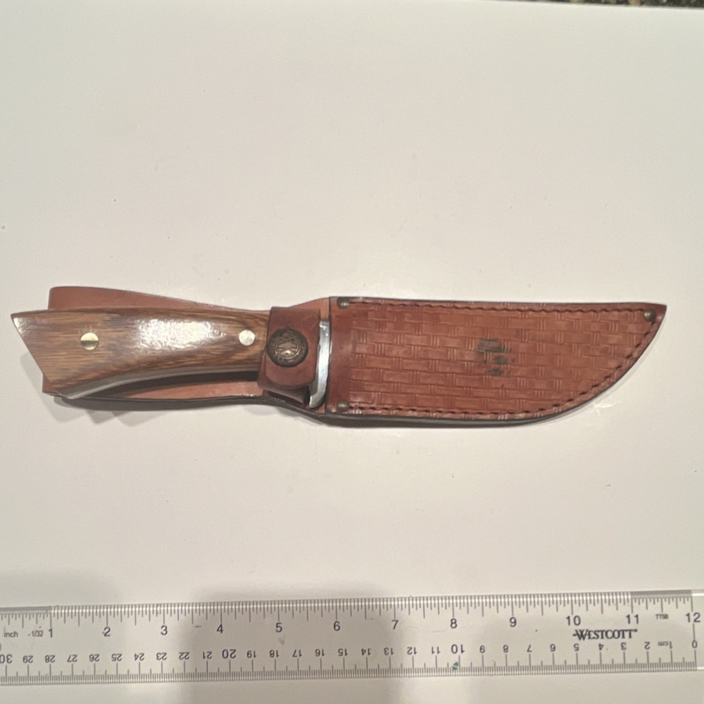 Handmade Custom Fixed Blade Knife Wood Handle Stainless Drop Point Sheath 9” O/A