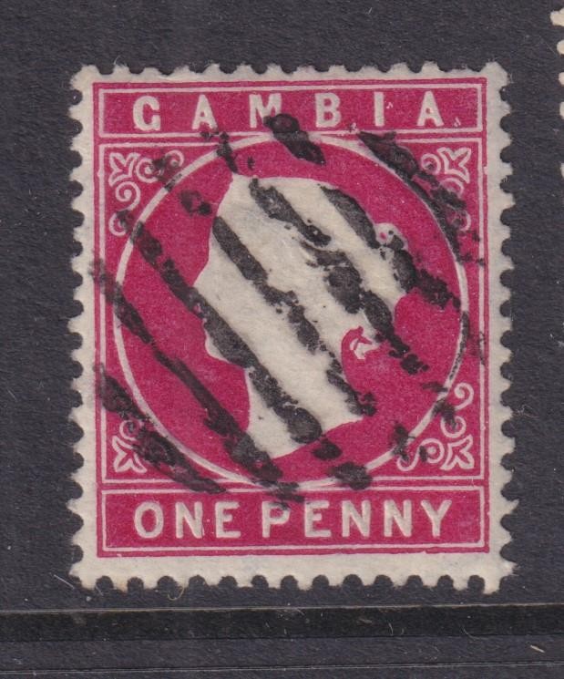 GAMBIA, 1887 CA sideways, 1d. Crimson, used.
