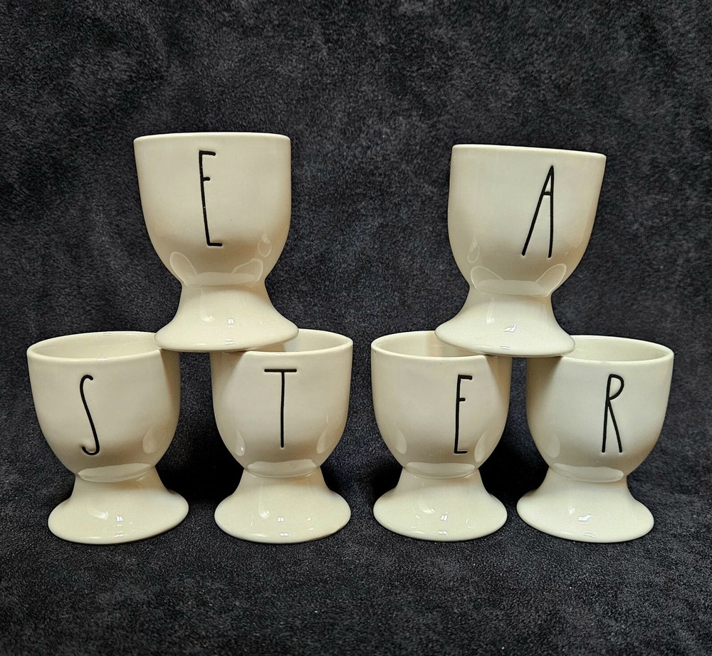 6 Rae Dunn EASTER EGG CUPS Artisan Collection MAGENTA Lot EUC