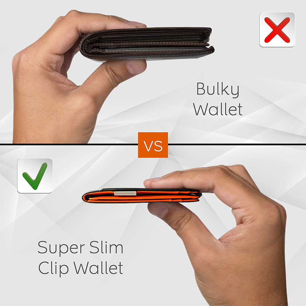 Leather Minimalist Bifold Wallets For Men RFID Blocking Slim Front Pocket Purse