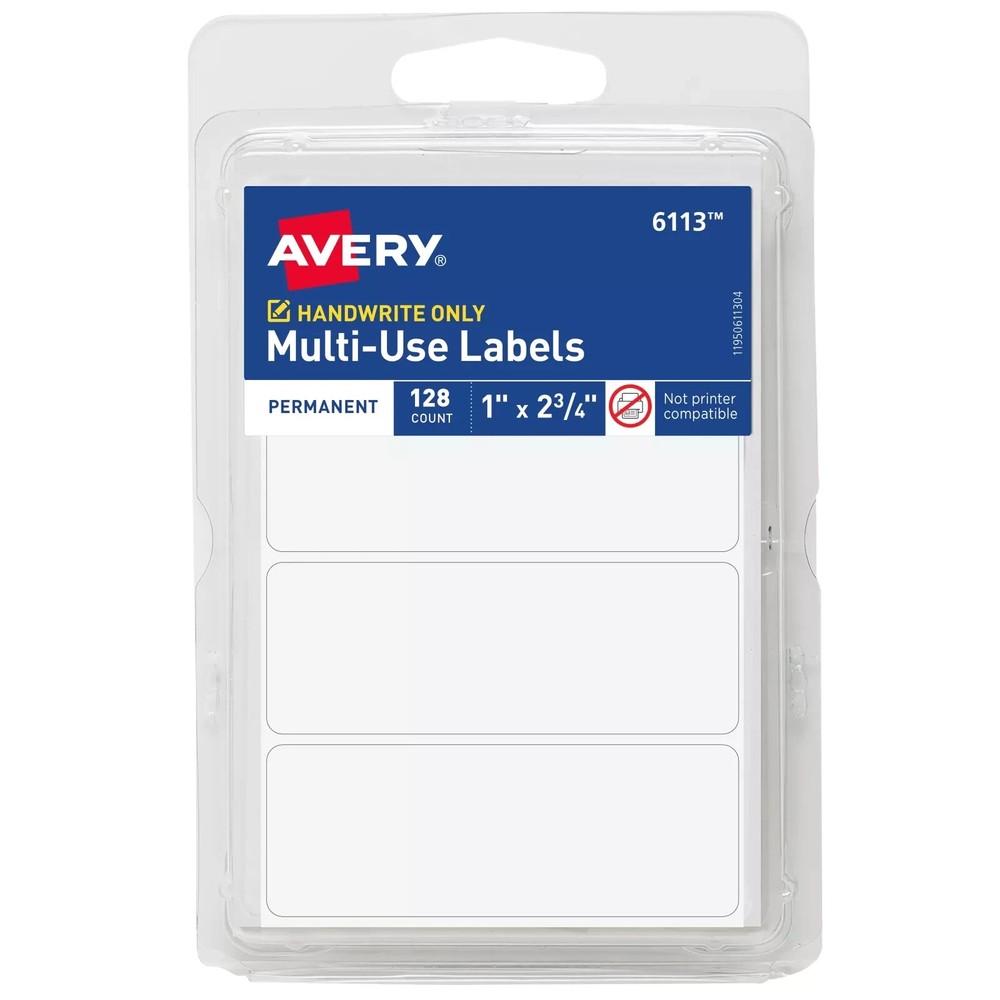 Avery Multi-Use Permanent Labels, 6113, 1" x 2-3/4", 128PK