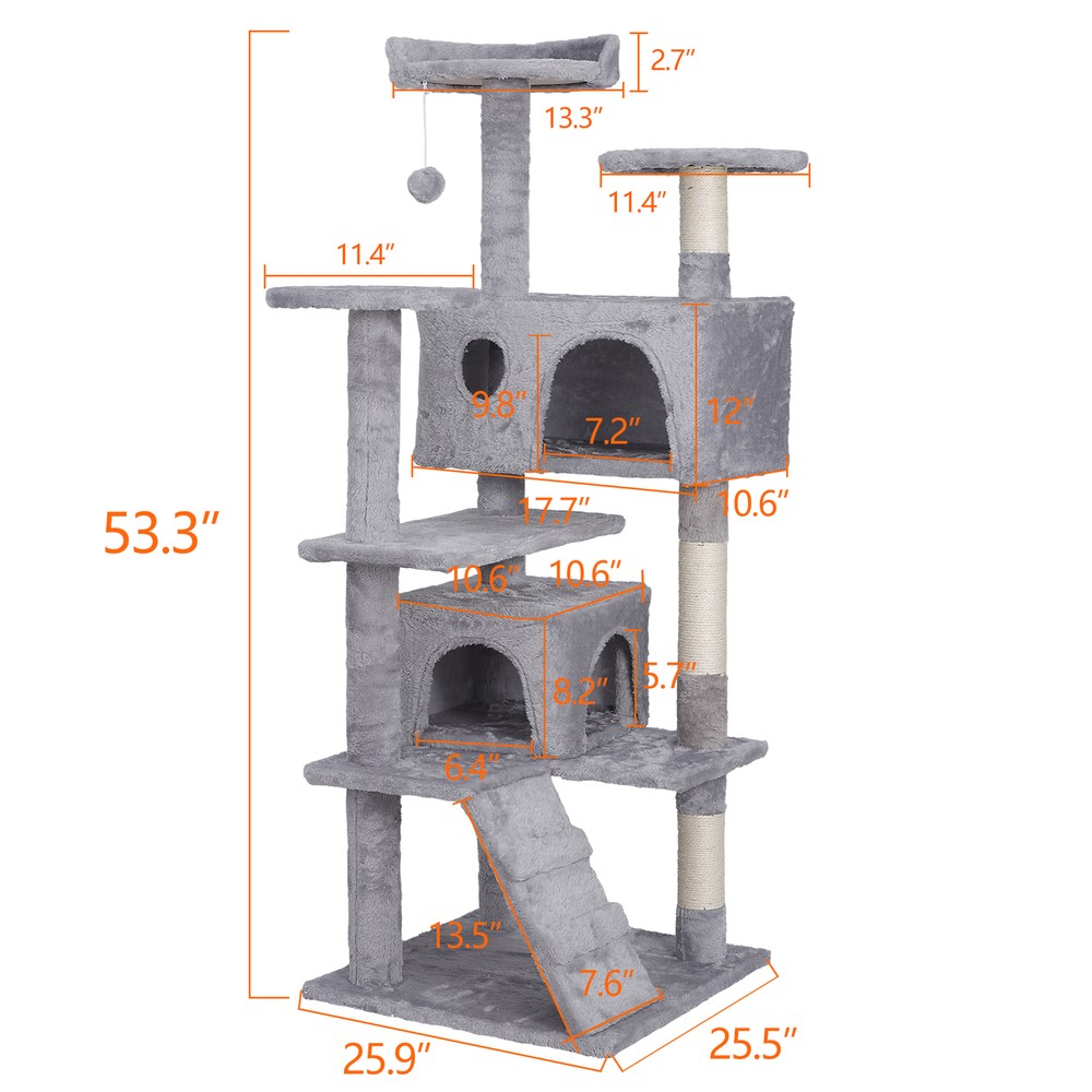 55'' Multi-Level Cat Tree Condo Safety Cat Scratching Post with Danging Ball