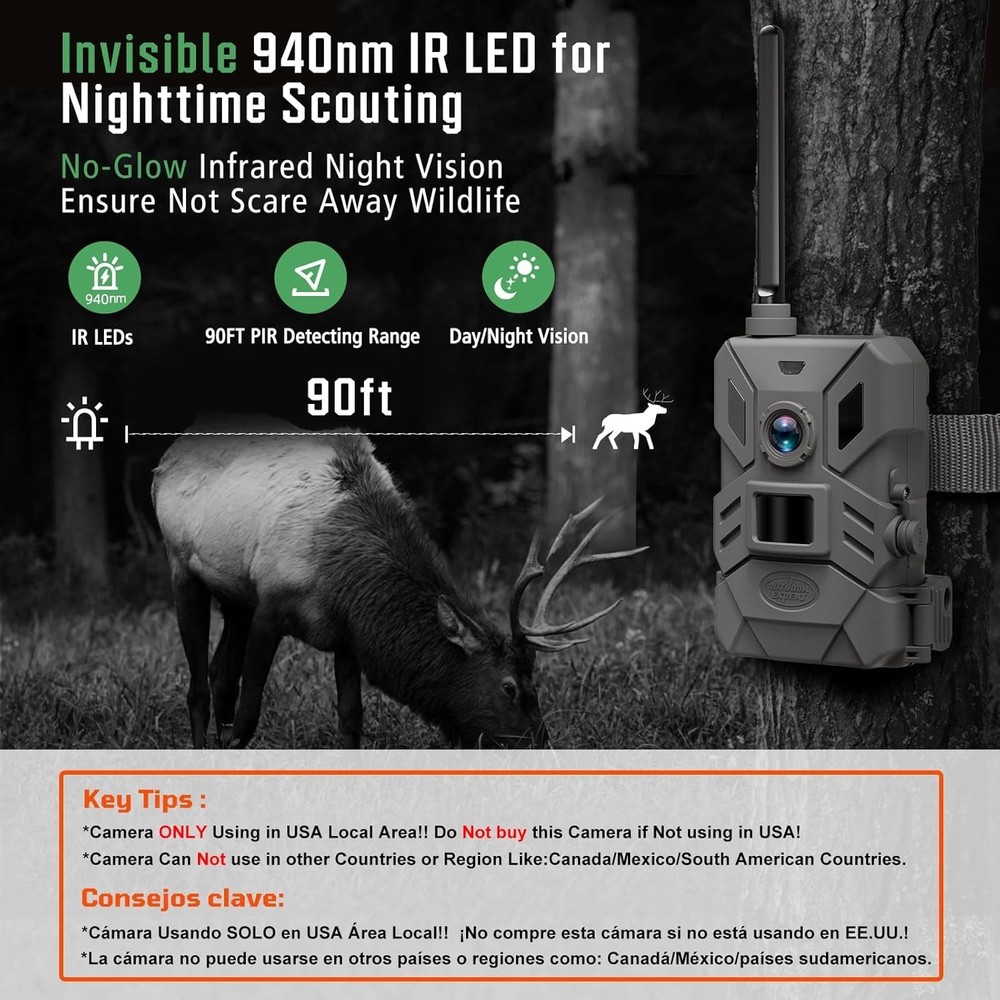 Advanced 4G Cellular Trail Camera - 36MP, Night Vision, Solar Powered Surveil