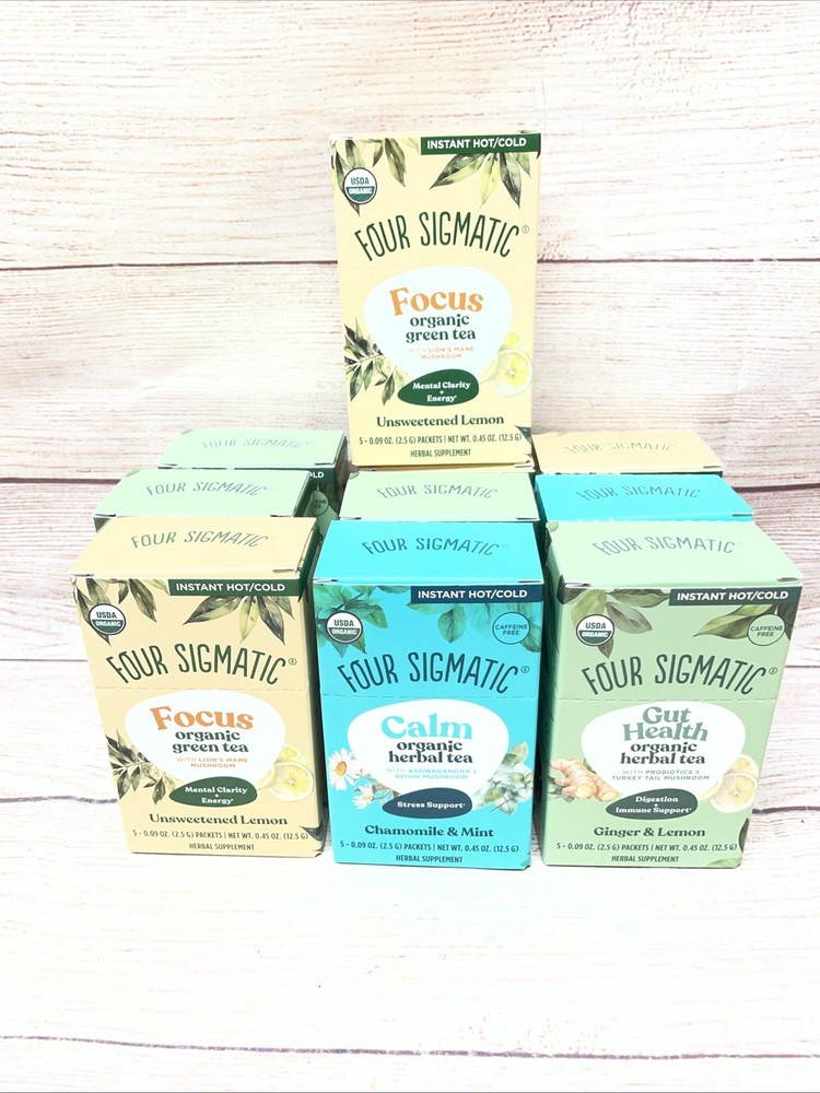 Lot 10 Pack Four Sigmatic Organic Tea Packets Chamomile&Mint, Lemon,Ginger&Lemon