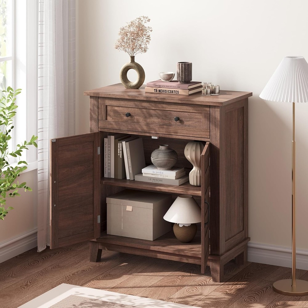 Rustic Sideboard Cabinet with Slatted Doors,Large Drawer,Water-Resistant Storage