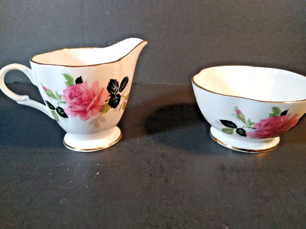 Windsor Bone China Pink Rose Cream & Open Sugar set