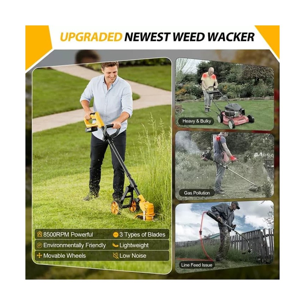 Electric Weed Wacker Cordless, Electric String Trimmer with 3 Types Blades & ...