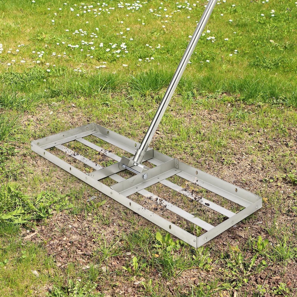 Lawn Leveling Rake w/ Drag Harrow, 36" Adjustable Width, 4FT Reinforced Chain