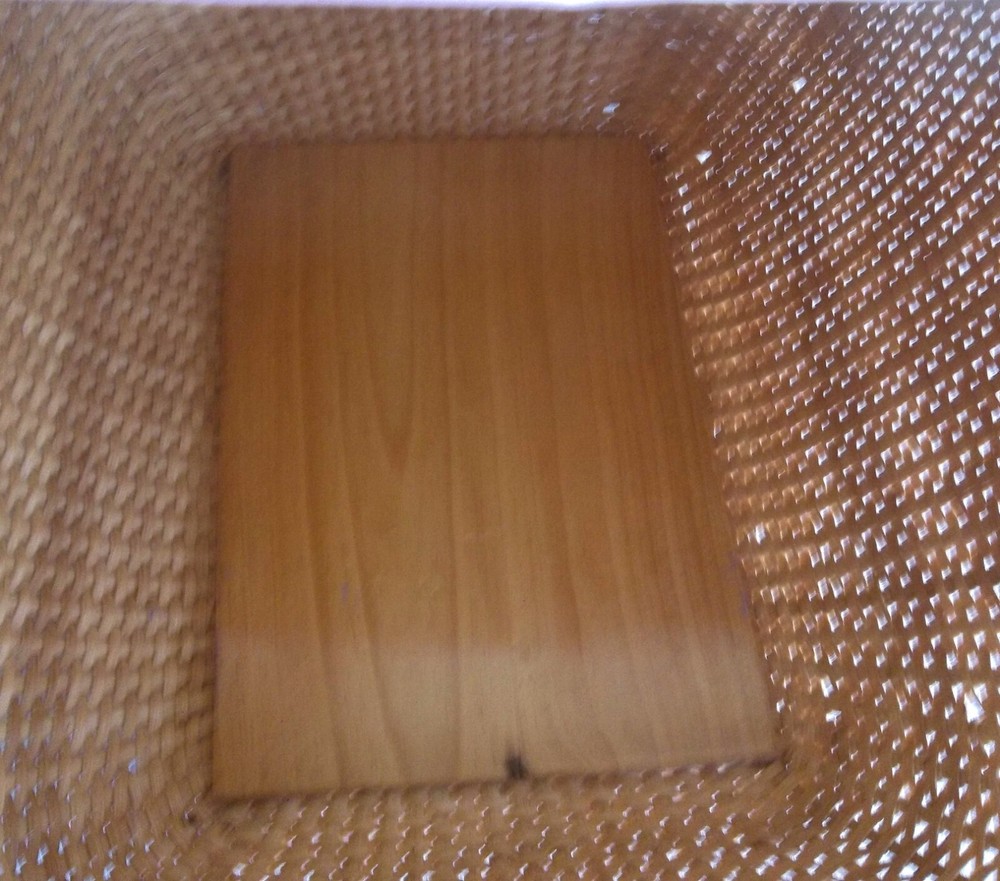 Large WICKER BASKET w/Cross Stitched 2-Sided Lid Plus Handle