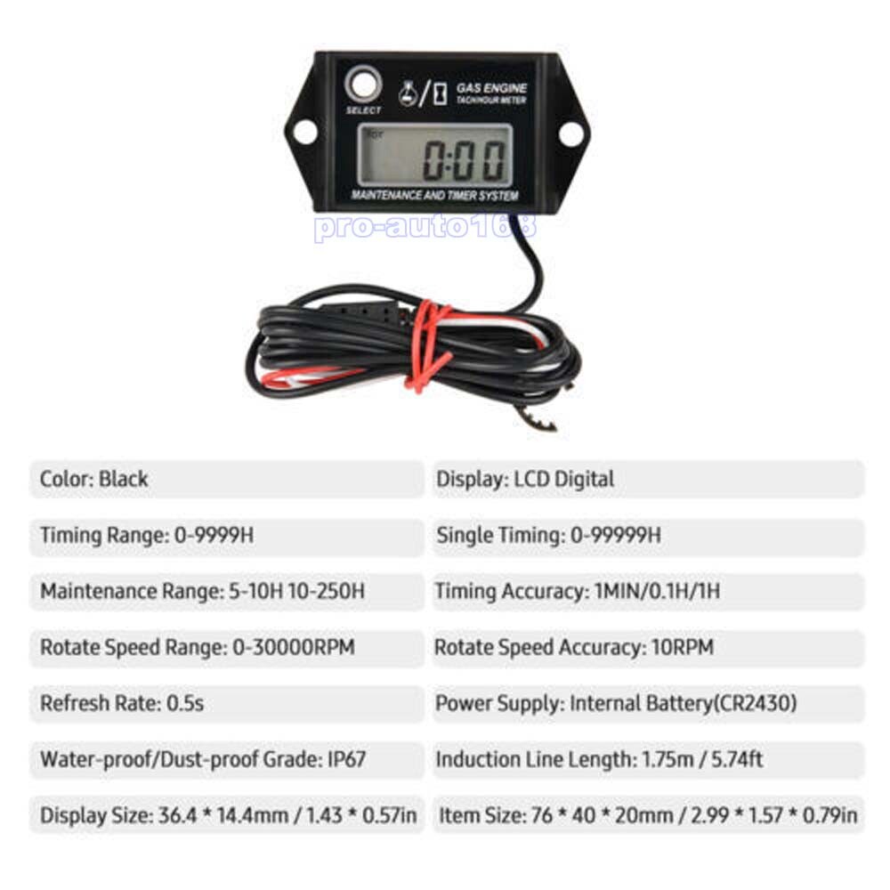 Top Tach TT2B Digital Hour Meter / Tachometer for Small Gas Spark Engine Motor